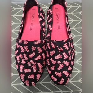 TOMS Black & Pink T-Rex Dinosaur Alpargata Slip On Shoes 7.5 Glow In The Dark